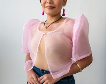 Baby Pink Sheer Bolero Organza Filipiniana Pastel Top Gift Terno Sleeve Crop Green Soft Spring Butterfly Sleeves Outfit Philippines