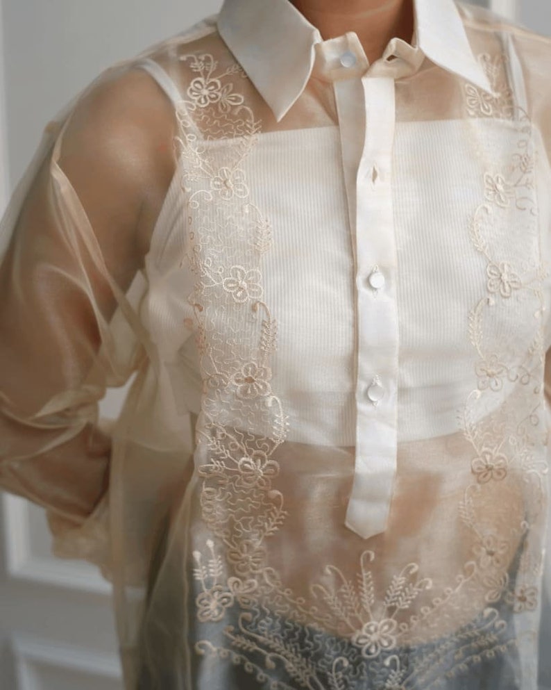 Sheer Organza Barong Tagalog Mens Shirt