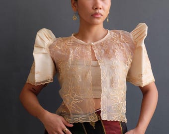 Cream Butterfly Sleeve Bolero, Embroidered Modern Filipiniana, Authentic Filipiniana Attire, Filipiniana Bolero for women
