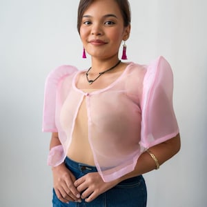 Baby Pink Filipiniana Sheer Bolero, Filipiniana Terno Sleeves, Filipino Attire Clothing, Lightweight Sheer Bolero, Authentic Filipiniana