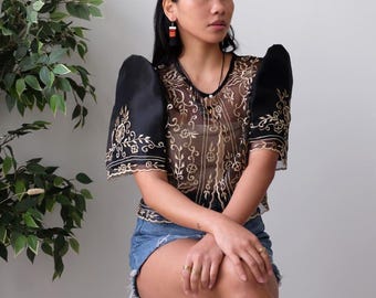 Black Butterfly Sleeve Bolero, Embroidered Modern Filipiniana, Traditional Filipino Clothing, Filipiniana Bolero for Women