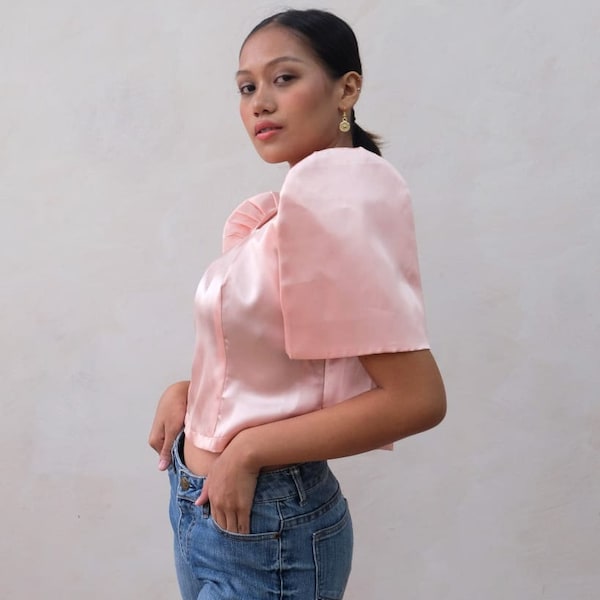 Blush Pink Satin Filipiniana Blouse