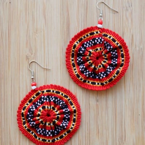 Handwoven Kalinga Circle Earrings - Red & Black - Handmade Handwoven Kalinga Philippines Filipino Jewelry Accessories Earrings