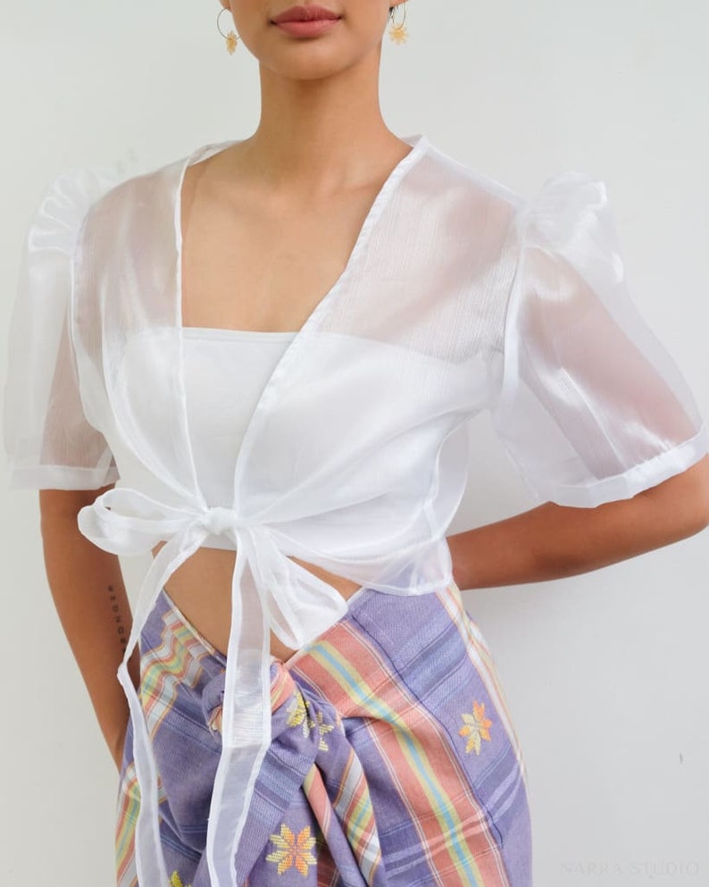 Pearl White Crop Organza Bolero Womens Blouse