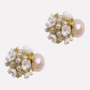 Peonia Earrings - Handmade Gold, Pearl, Mother-of Pearl Philippines Filipino Jewelry Accessories Earrings