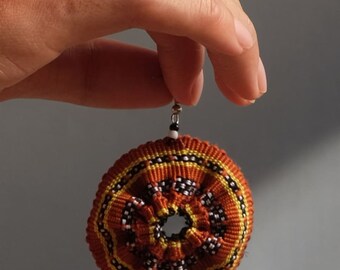 Handwoven Kalinga Circle Earrings - Ochre Filipino Aesthetic Handwoven Gift Fashionable Philippines Ethnic Geometric Design Accessories