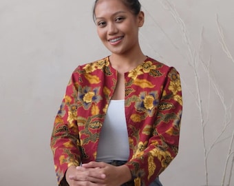 Indonesian Batik Crop Top Jacket Handwoven Fabric Gift Colorful Cultural Ethnic Design Filipino Clothing Mindanao Philippines