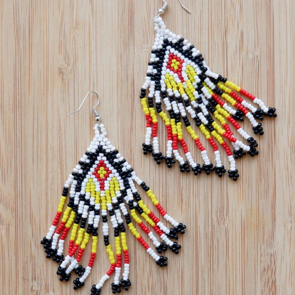 Tboli Hand-Beaded Autumn Diamond Earrings Indigenous Ethnic Filipino Jewelry Philippines Handmade Beads Gift South Cotabato Mindanao