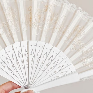 White Embroidered Pamaypay Hand Fan