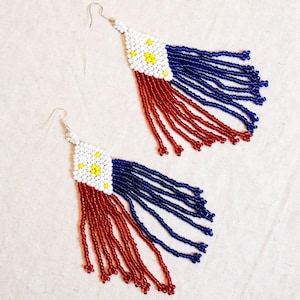 Tboli Hand-Beaded Philippine Flag Earrings - Handmade Beaded Tboli Philippines Filipino Jewelry Accessories Earrings