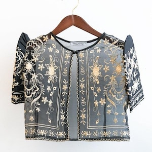 Black Sampaguita Bolero with Butterfly Sleeves |  Embroidered Modern Filipiniana Terno for Cultural Events & Formal Occasions