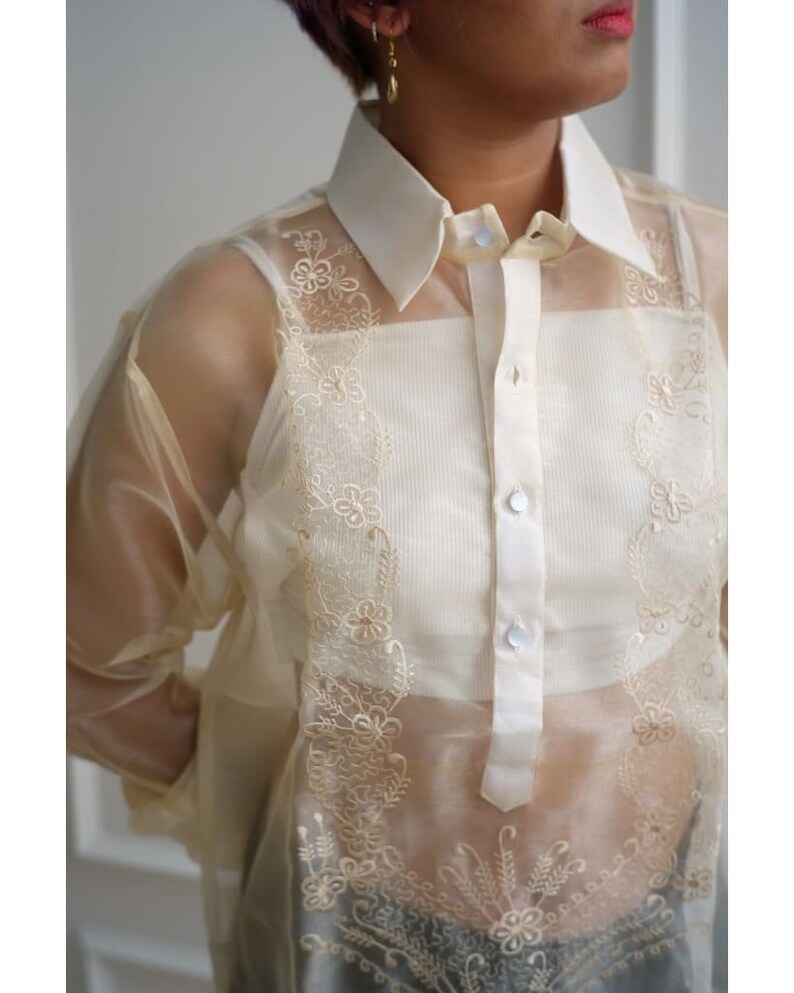 Sheer Organza Barong Tagalog Mens Shirt