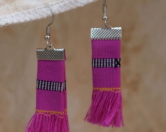 Handwoven Kalinga Tassel Earrings - Fuchsia Filipino Aesthetic Handwoven Gift Fashionable Philippines Ethnic Geometric Accessories