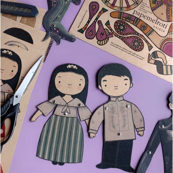 Filipiniana Kids Paper Doll Puppets - Set of 3 Cute Fun Toys Recycled Children Christmas Gift Idea Philippines