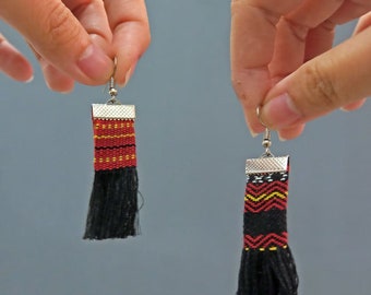 Handwoven Kalinga Tassel Earrings - Black Filipino Aesthetic Handwoven Women Gift Philippines Ethnic Geometric Accessories