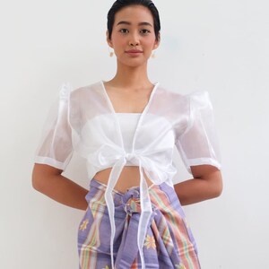 Pearl White Crop Organza Bolero Womens Blouse