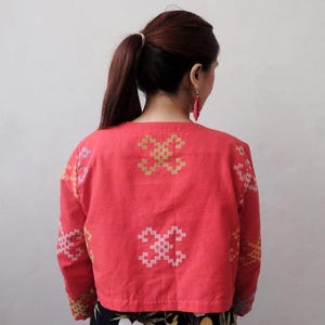 Handwoven Inaul Crop Jacket  Red - Philippine Textile, Unisex Jacket, Traditional Filipino Clothing, Maguindanao | Barong Shop New York