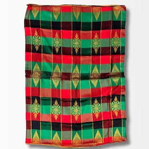 Handwoven Filipino Malong – Red, Green & Black Maguindanao Textile | Traditional Clothing, Wrap, Skirt, Sarong