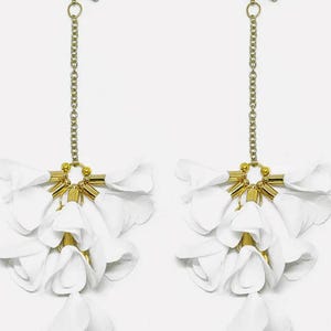 Silk Flower Bloom Drop in White Earrings – Handmade Filipino Jewelry, Gift for Her