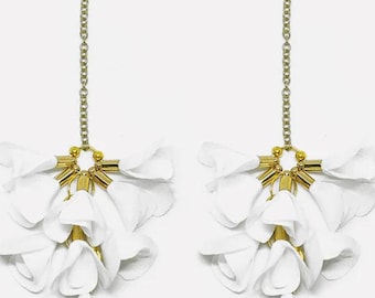 Bloom Drop Earrings - White| Filipino Earrings, Gold Jewelry, Filipina Jewelry, Philippine Gift USA, Philippine Cultural Heritage Jewelry