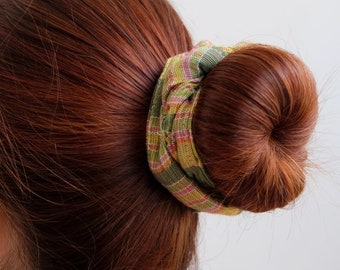 Handwoven Green Kantarines Scrunchie Cute Ethnic Ilocos Philippine Hair Accessory Women Gift Idea