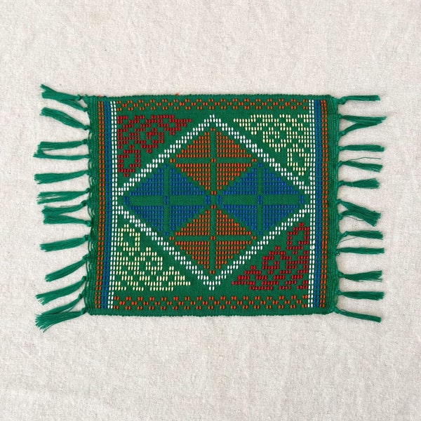 Yakan Handwoven Cloth - Emerald Green Filipino Aesthetic Weave Gift Home Decor Fabric Cloth Coaster Geometric Design Zamboanga Philippines