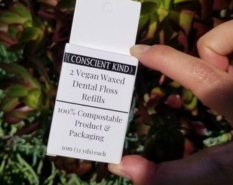 BUY One GET One FREE / Inside Are 2 Zero-Waste Vegan Waxed Dental Floss Refills - Mint
