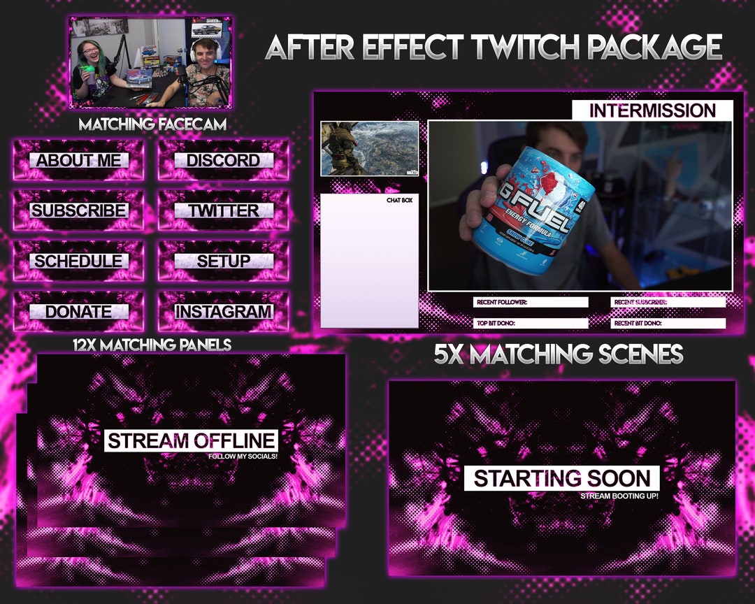 Full Twitch Stream Overlay Package - "after Effect Pink" - Etsy