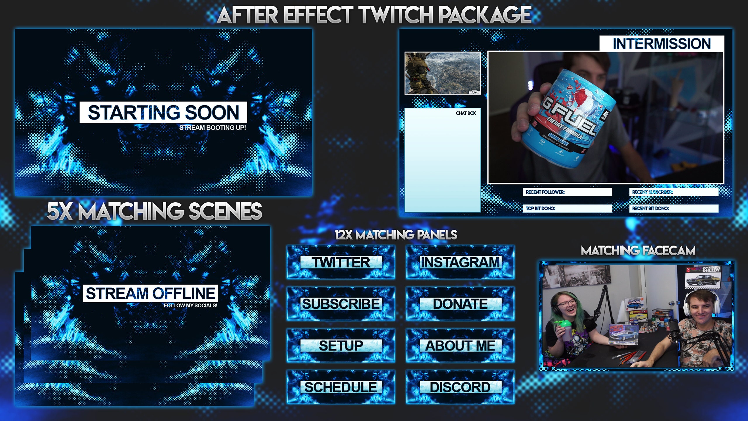 Full Twitch Stream Overlay Package - "after Effect Blue" - Etsy