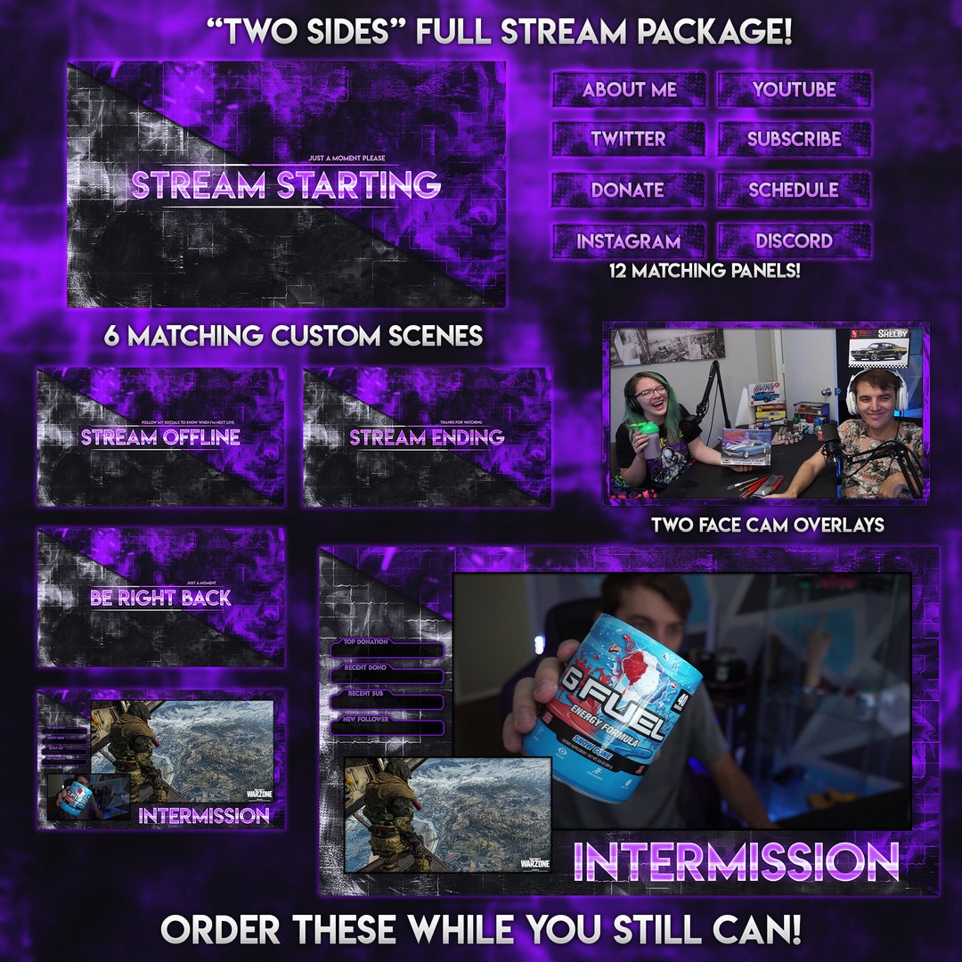 Full Twitch Stream Overlay Package - Purple - Etsy
