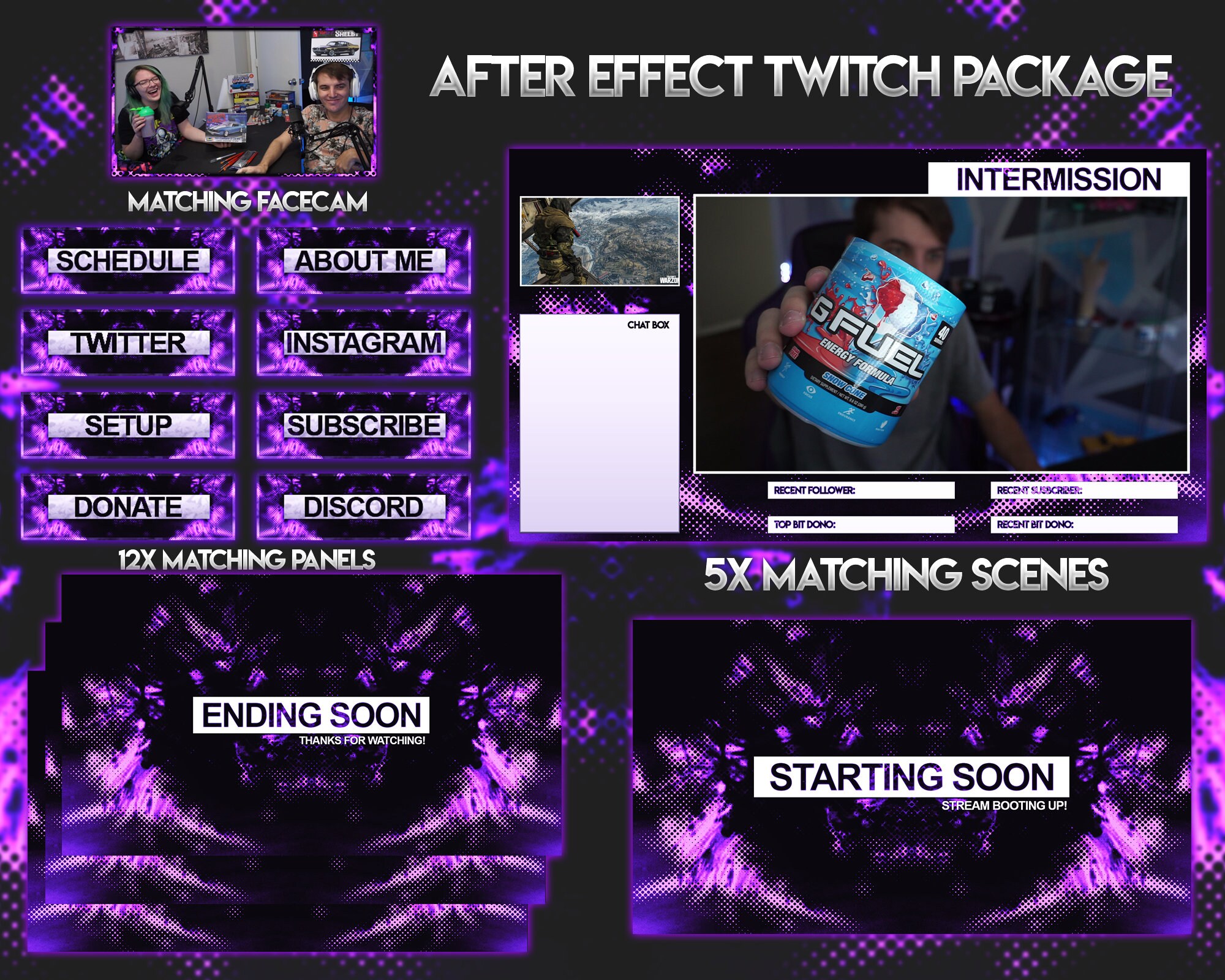 Full Twitch Stream Overlay Package - "after Effect Purple" - Etsy