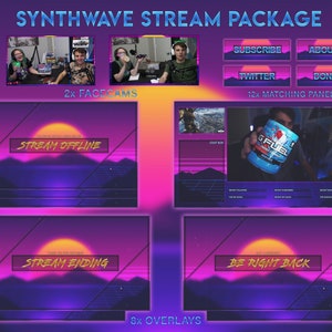 Synthwave Full Twitch Stream Overlay Package
