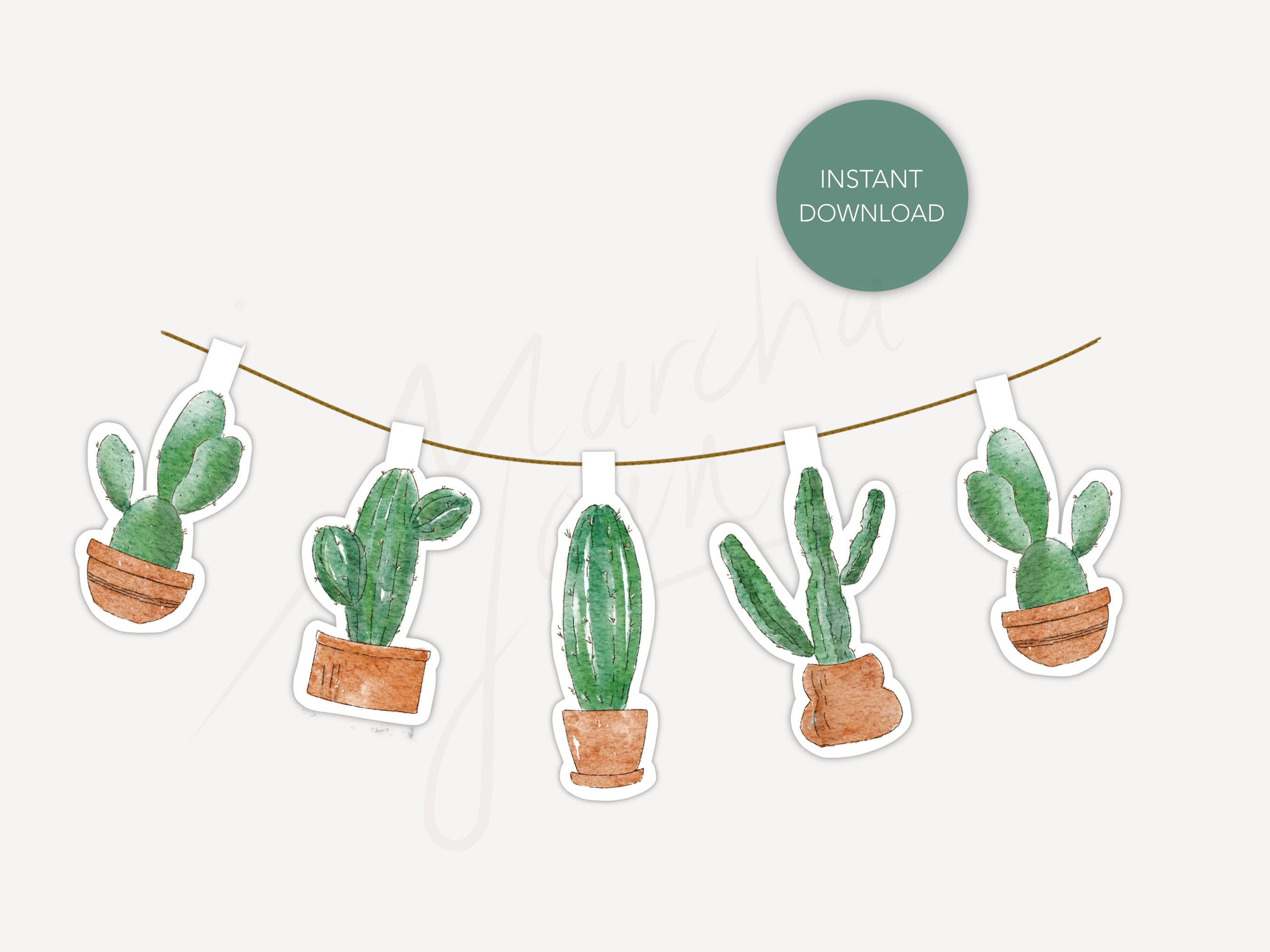 Cactus Garland Printable, Succulent Theme, Birthday, Plant Cacti Lover ...