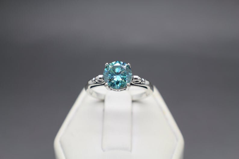 2.11cts Fancy Bluish Green Diamond Scroll Ring VVS-1 Clarity 8.53mm