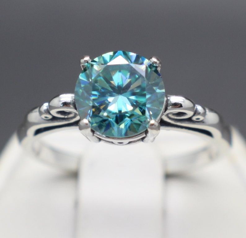 2.11cts Fancy Bluish Green Diamond Scroll Ring VVS-1 Clarity 8.53mm