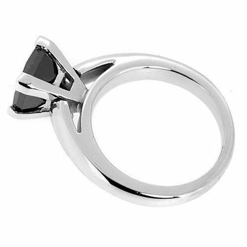 3.90 Carat Princess Cut Black Diamond Solitaire Engagement Ring