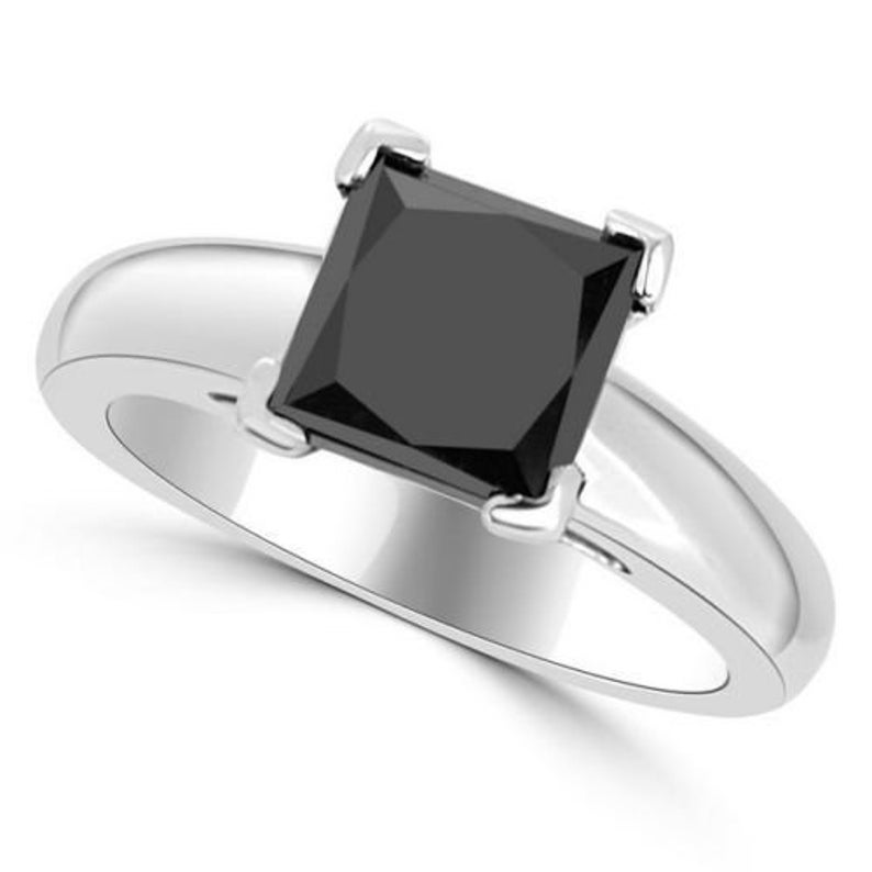 4.20 Carat Princess Cut Black Diamond Solitaire Engagement Ring