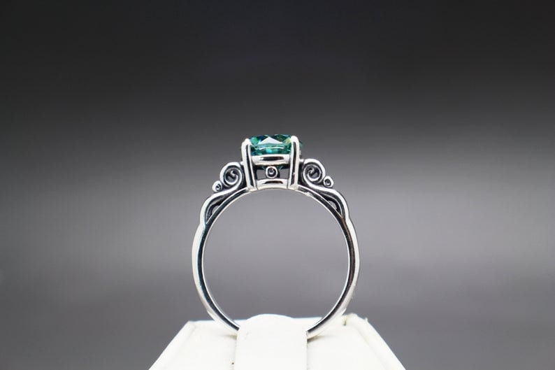 2.11cts Fancy Bluish Green Diamond Scroll Ring VVS-1 Clarity 8.53mm