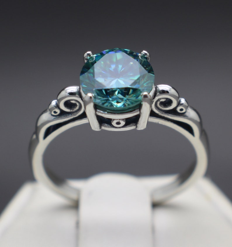 2.11cts Fancy Bluish Green Diamond Scroll Ring VVS-1 Clarity 8.53mm