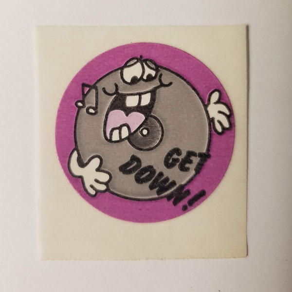 Original Vintage 1980s Trend scratch n' sniff sticker "Get Down!" Matte, Licorice scented