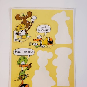 Vintage 1979 Hallmark partial sheet of Rocky and Bullwinkle stickers.