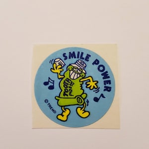 Original Vintage 1980s Trend scratch n&#39; sniff sticker &quot;Smile Power&quot;, matte, toothpaste-scented