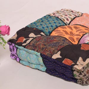 Handmade Patchwork Kantha Floor Cushion: Upcycled Cotton, Bohemian Decor