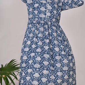 Floral Cotton Block Print Dress: Handmade Indian Boho Short Dress