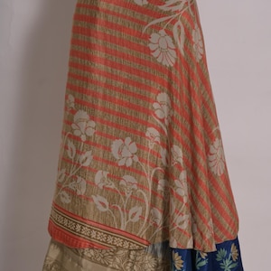 Reversible Silk Sari Wrap Skirt: Bohemian Vintage Style - Fits Up to 46&quot;