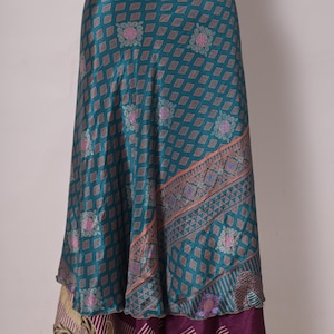 Reversible Silk Sari Wrap Skirt: Bohemian Maxi Skirt, Fits Up to 46 Inches