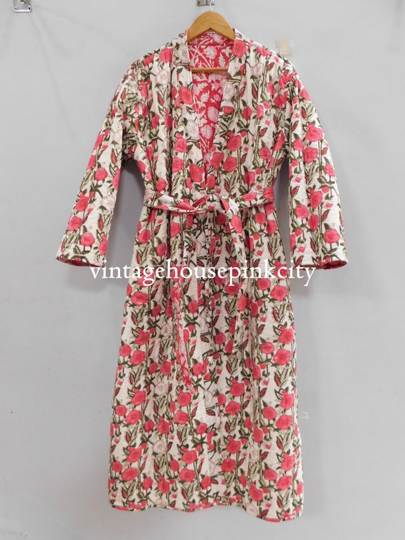 Reversible pink robe, vintage cotton winter wear … - image 2