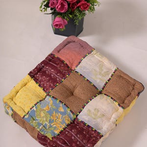 Patchwork Kantha Floor Cushion: Upcycled Silk, Bohemian Style