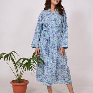 Hand Block Printed Cotton Kimono Robe: Patchwork Crossover Bathrobe