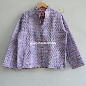 Handmade Indian Cotton Quilted Jacket: Boho Block Print Coat